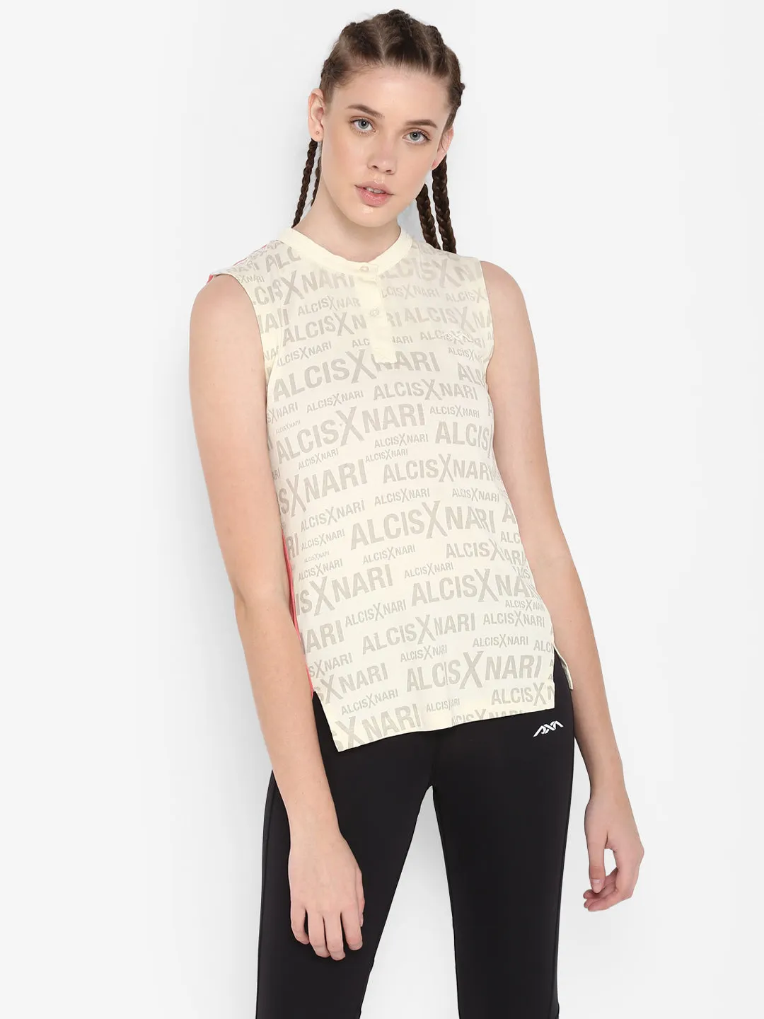 Breathable Shirt Alcis Women Printed Off White Polo T Shirt