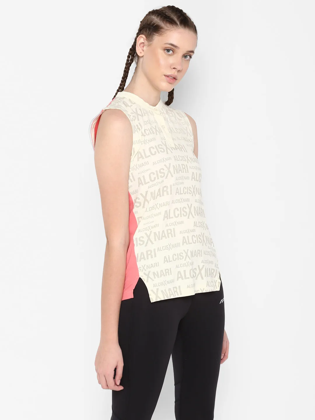 Alcis Women Printed Off White Polo T Shirt Durable Fabric Smart Office