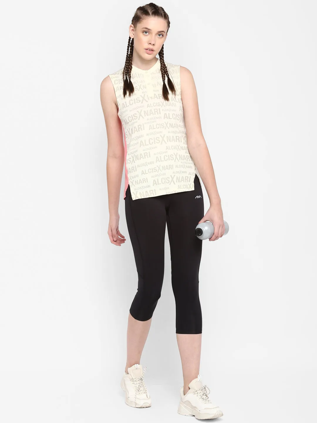 Alcis Women Printed Off White Polo T Shirt Hygroscopic Threads Breathable Stretch
