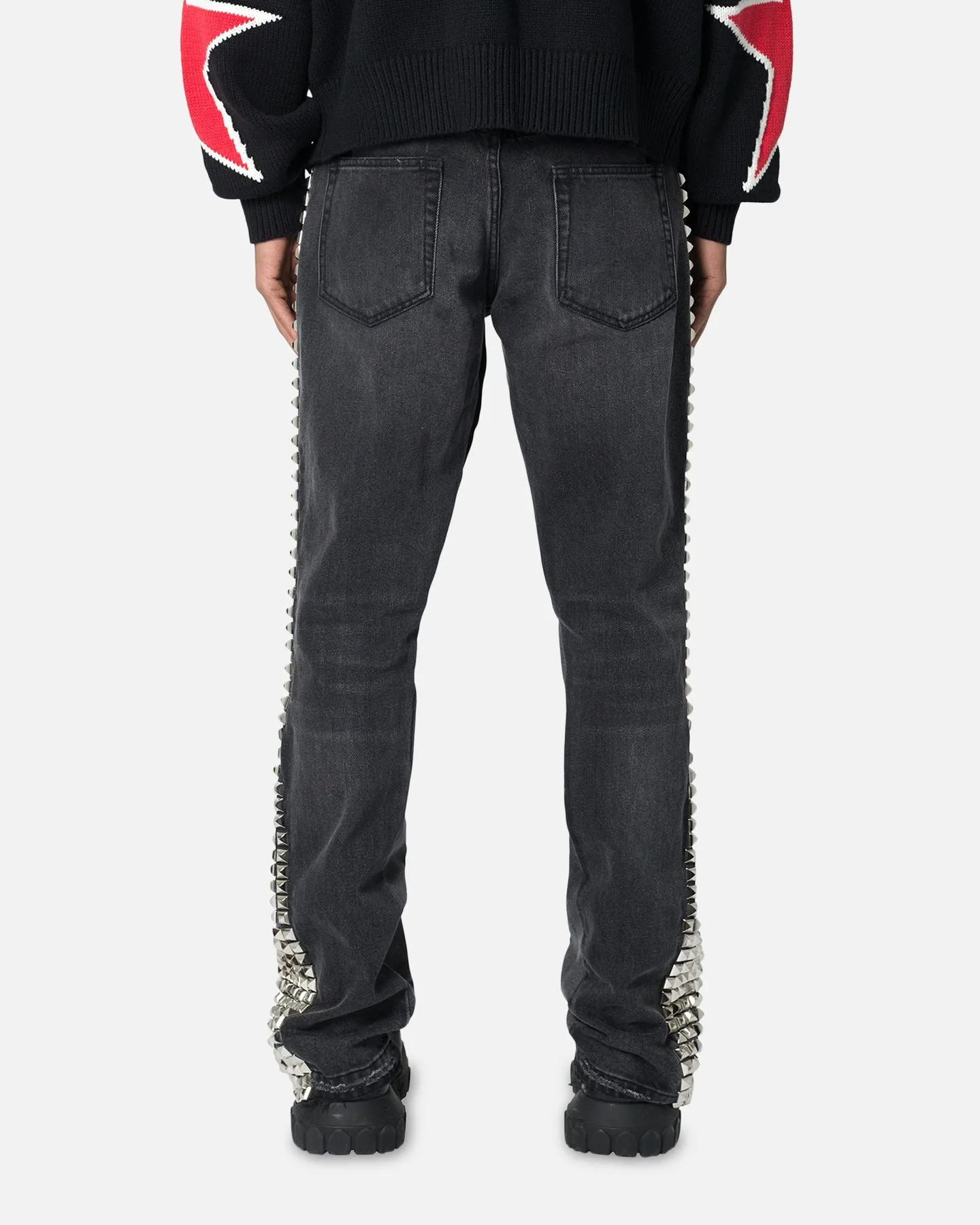 Outfit Combo MNML B572 Studded Flare Denim Jeans Black