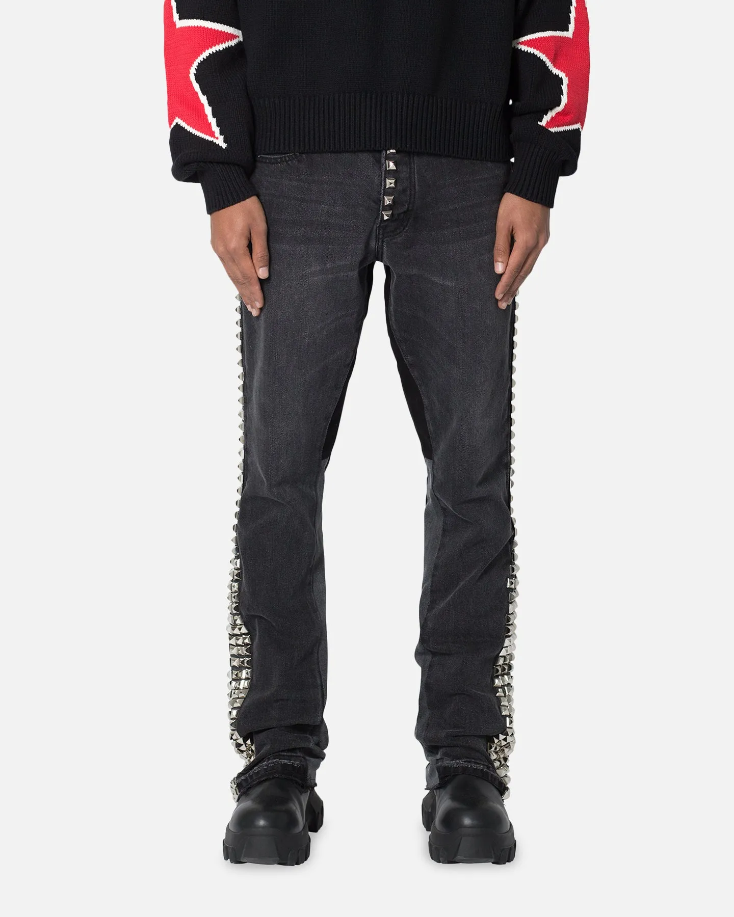 MNML B572 Studded Flare Denim Jeans Black Must Have Wear