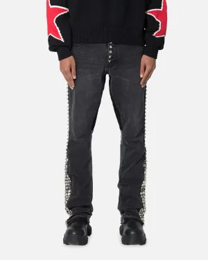 MNML B572 Studded Flare Denim Jeans Black Must Have Wear