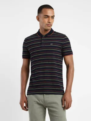 Bamboo Fiber Blend Thermoregulating Fabric Men's Striped Polo T-shirt