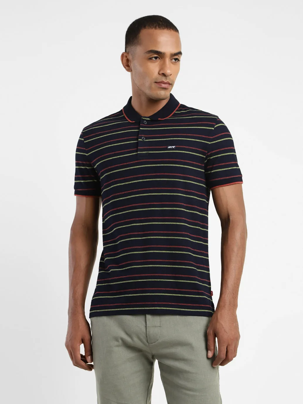Bamboo Fiber Blend Thermoregulating Fabric Men's Striped Polo T-shirt