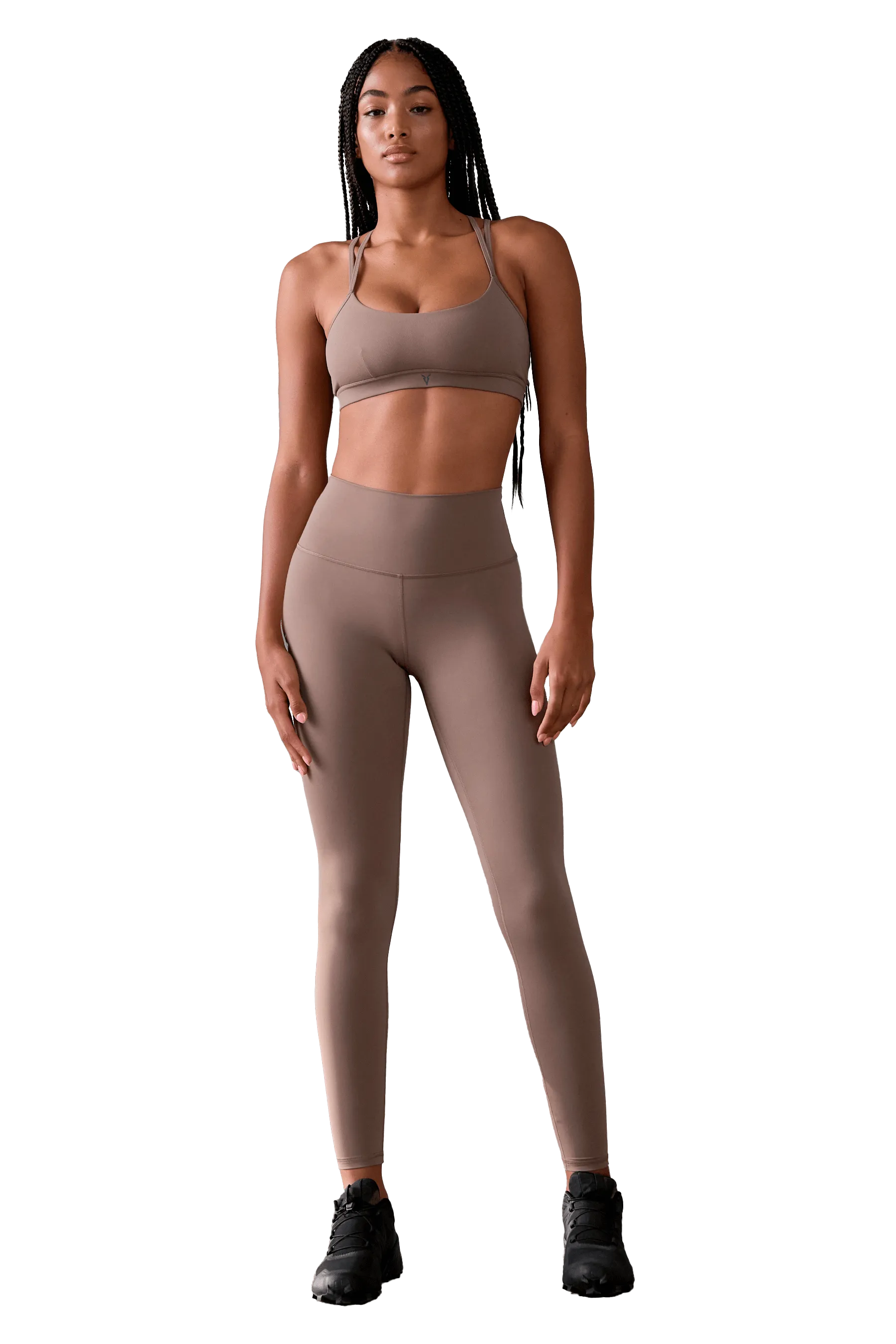 Sleeveless seams Zipped SPORTS BRA STRAPPY - Tan