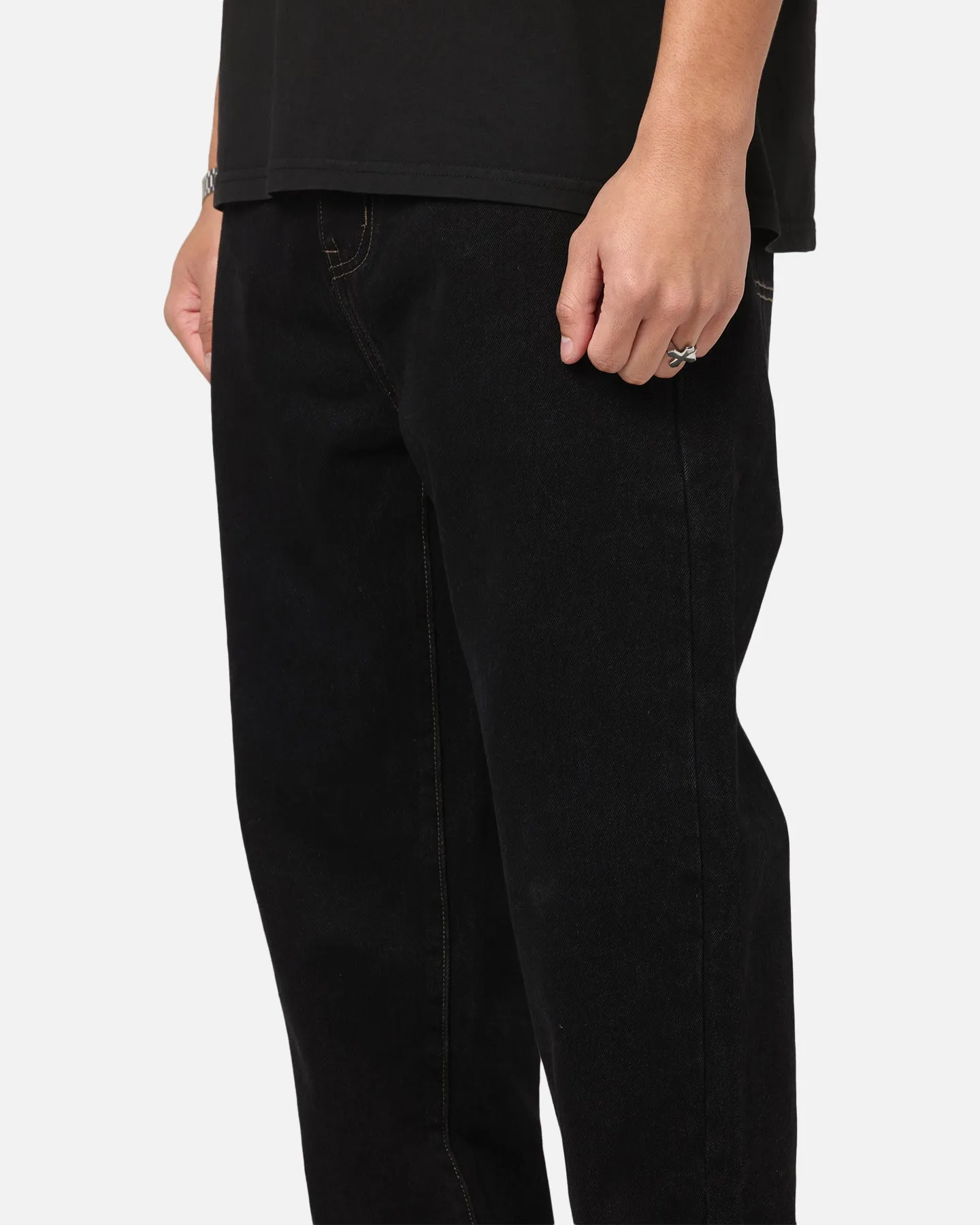 Daily Uniform Beach Day Breathable S Double Denim Standard Jeans Black Rinse