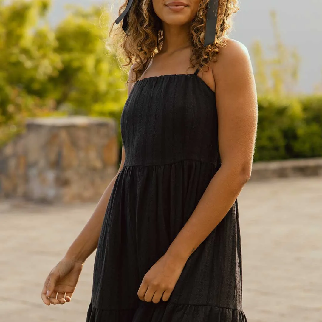 Cabo Midi Dress, Black GridTexture