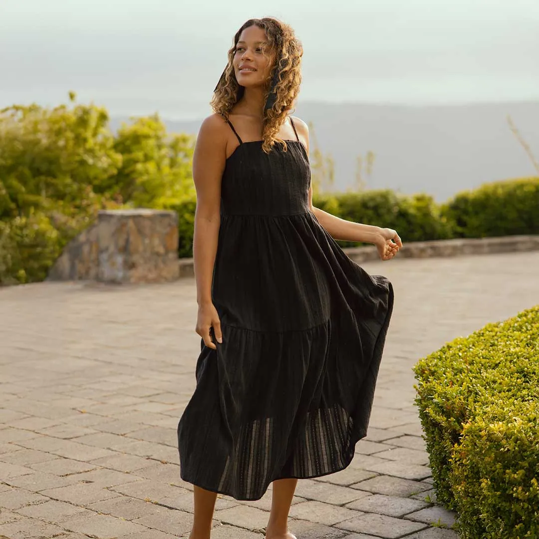 Cabo Midi Dress, Black EcoFriendly Dye Breezy Fit