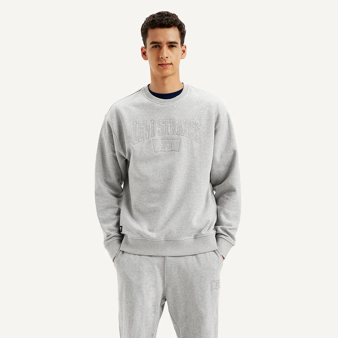 library outfit Men's Embroidered Grey Crew Neck Sweatshirt