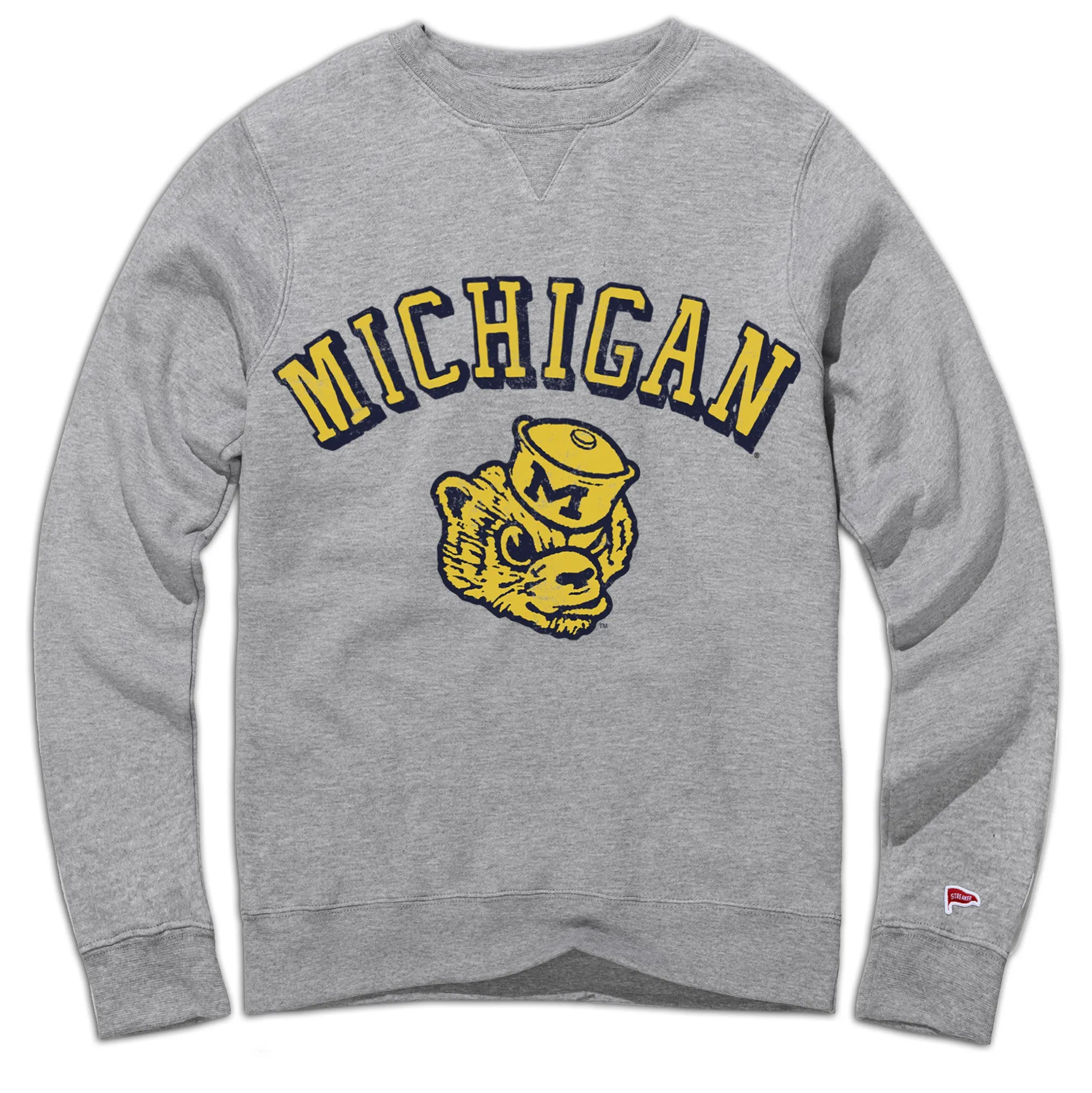Michigan Vintage Wordmark Crewneck Sweatshirt Flexible Fabric Tagless Neck
