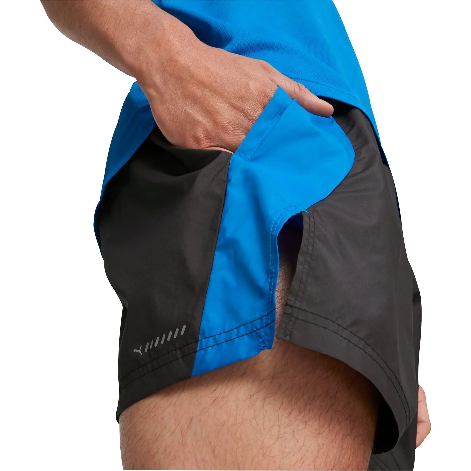 Quick Pocket Access stretchy fabric Puma Woven 5 Inch Mens Running Shorts - Black