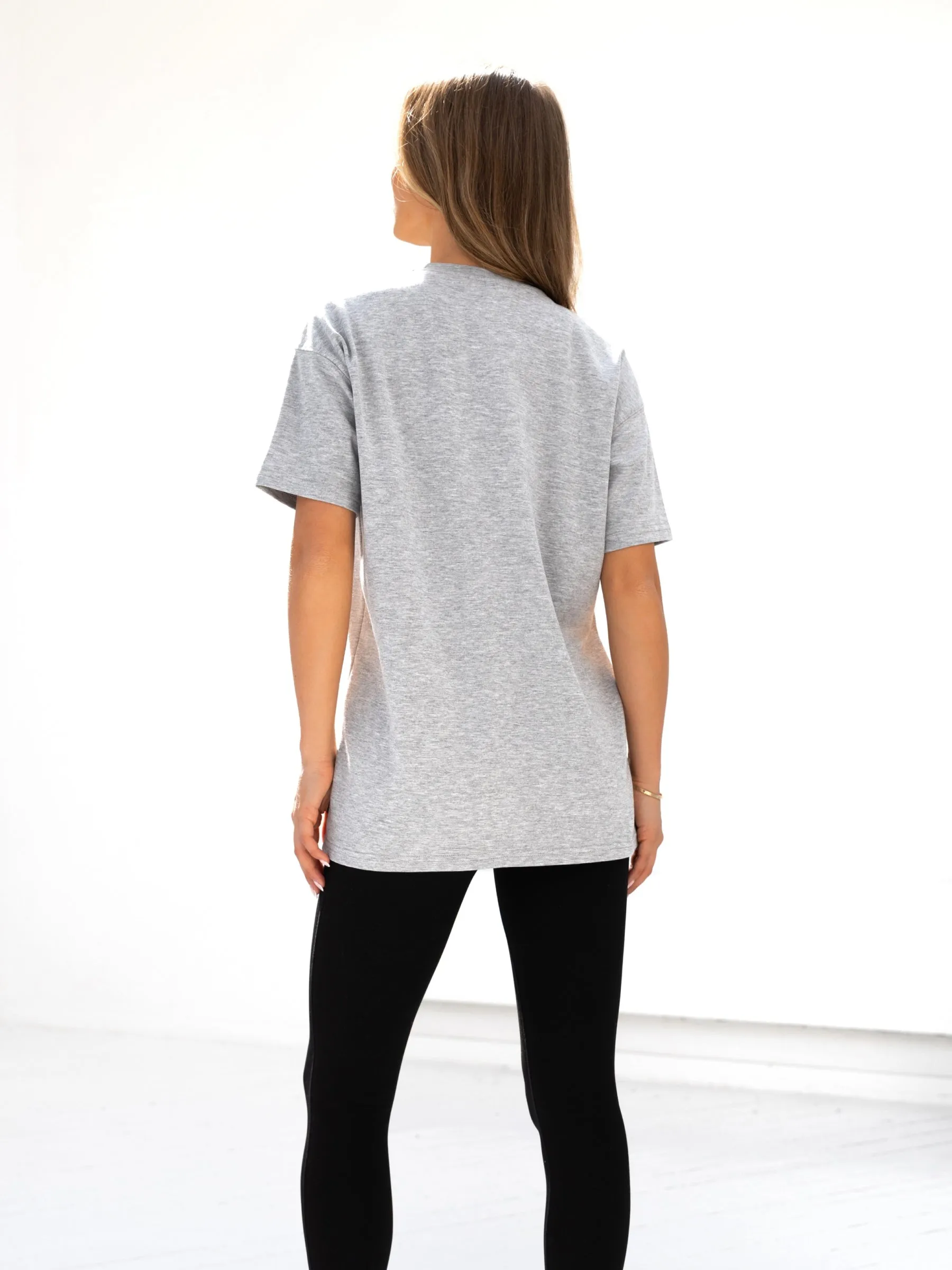 Sami Oversized T-Shirt - Marl Grey V neck elegance