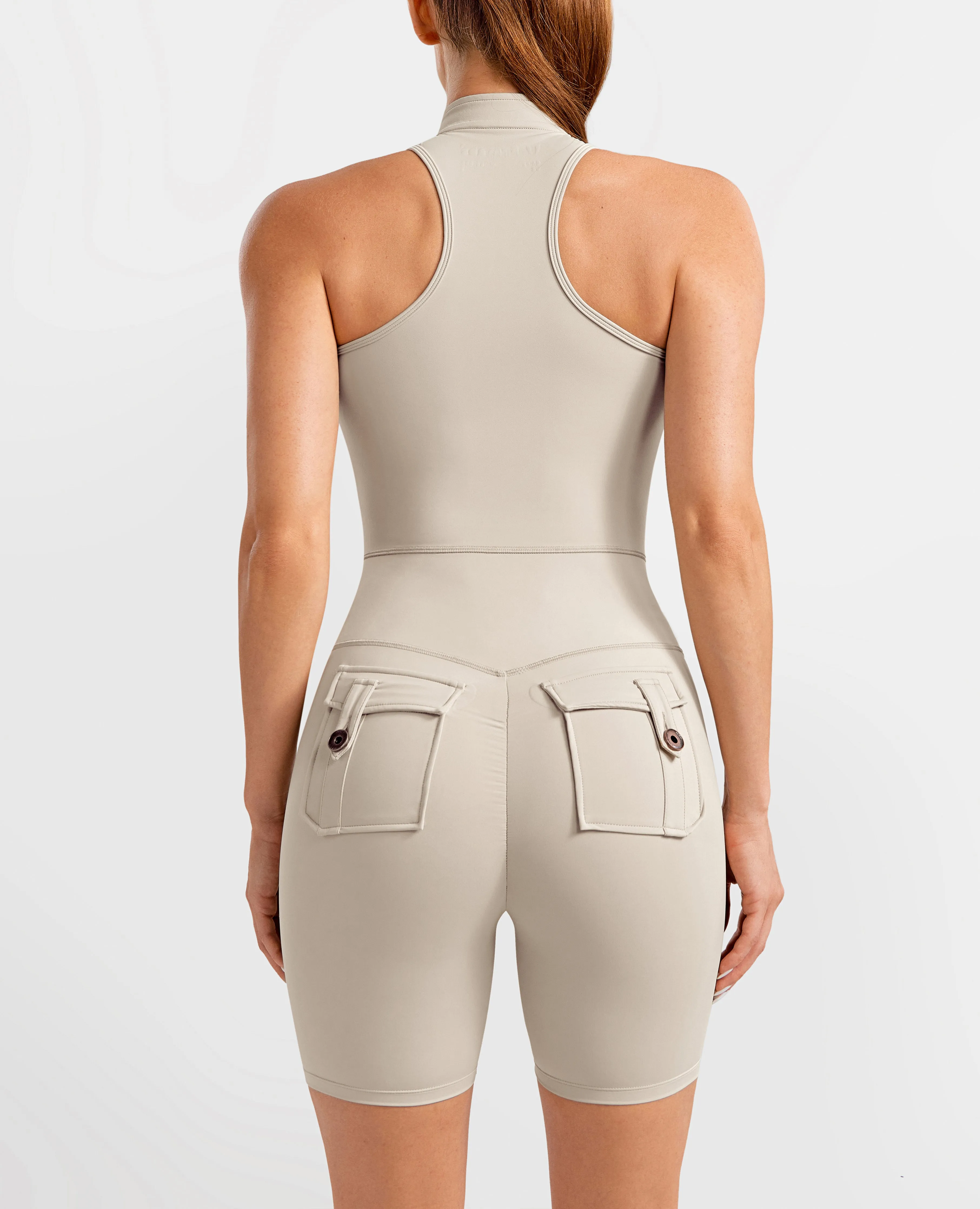 Earth Fit MultiDirectionalFlex Cargo Pocket Bodysuit Short - Khaki