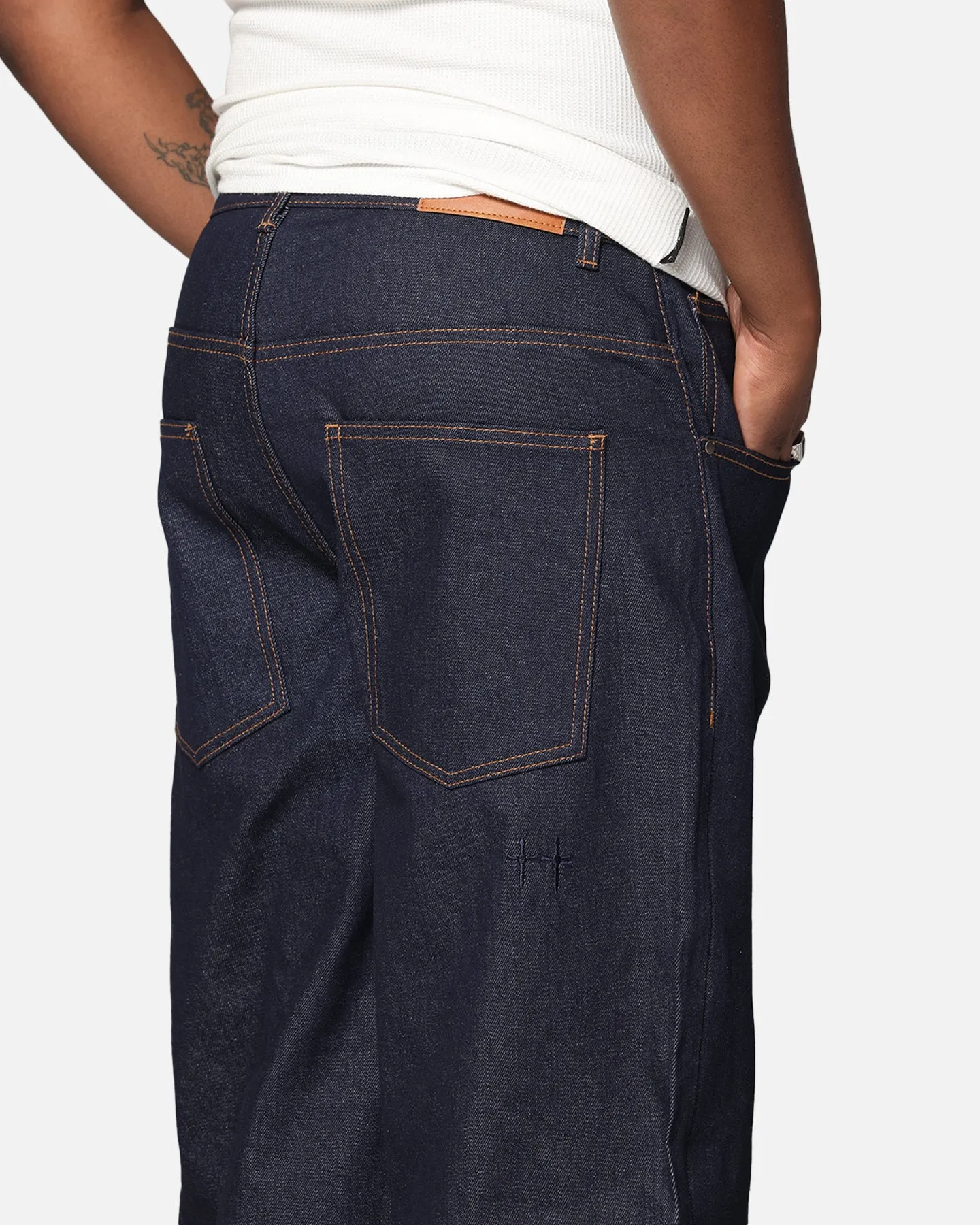 Vintage Wash Minimalist Design Saint Morta Amplus Jeans Indigo/Tan