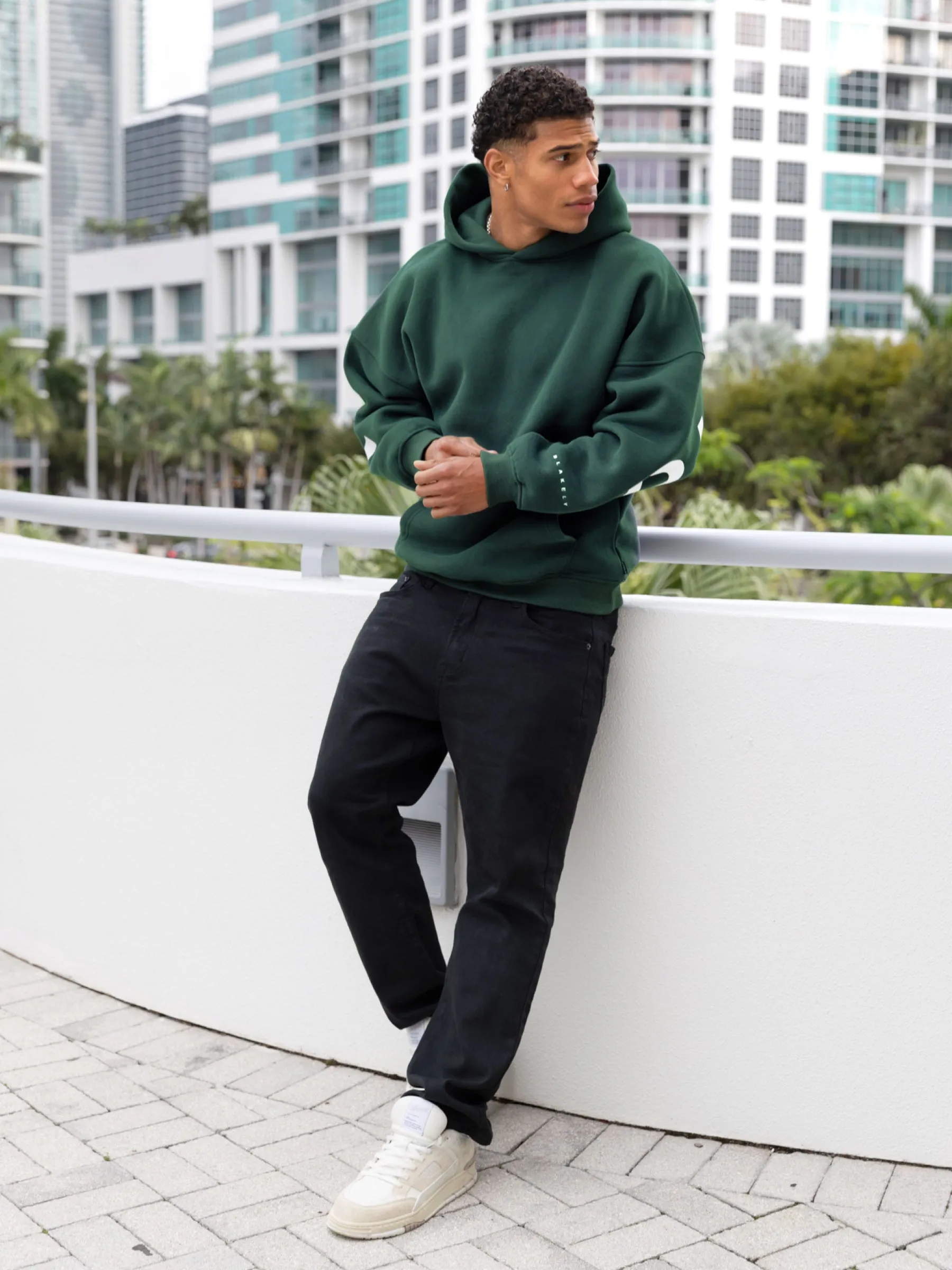 Linen blend Travel Wear Idris Oversized Hoodie - Pine Green
