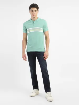 Men's Striped Polo T-shirt Collar Stay Slots