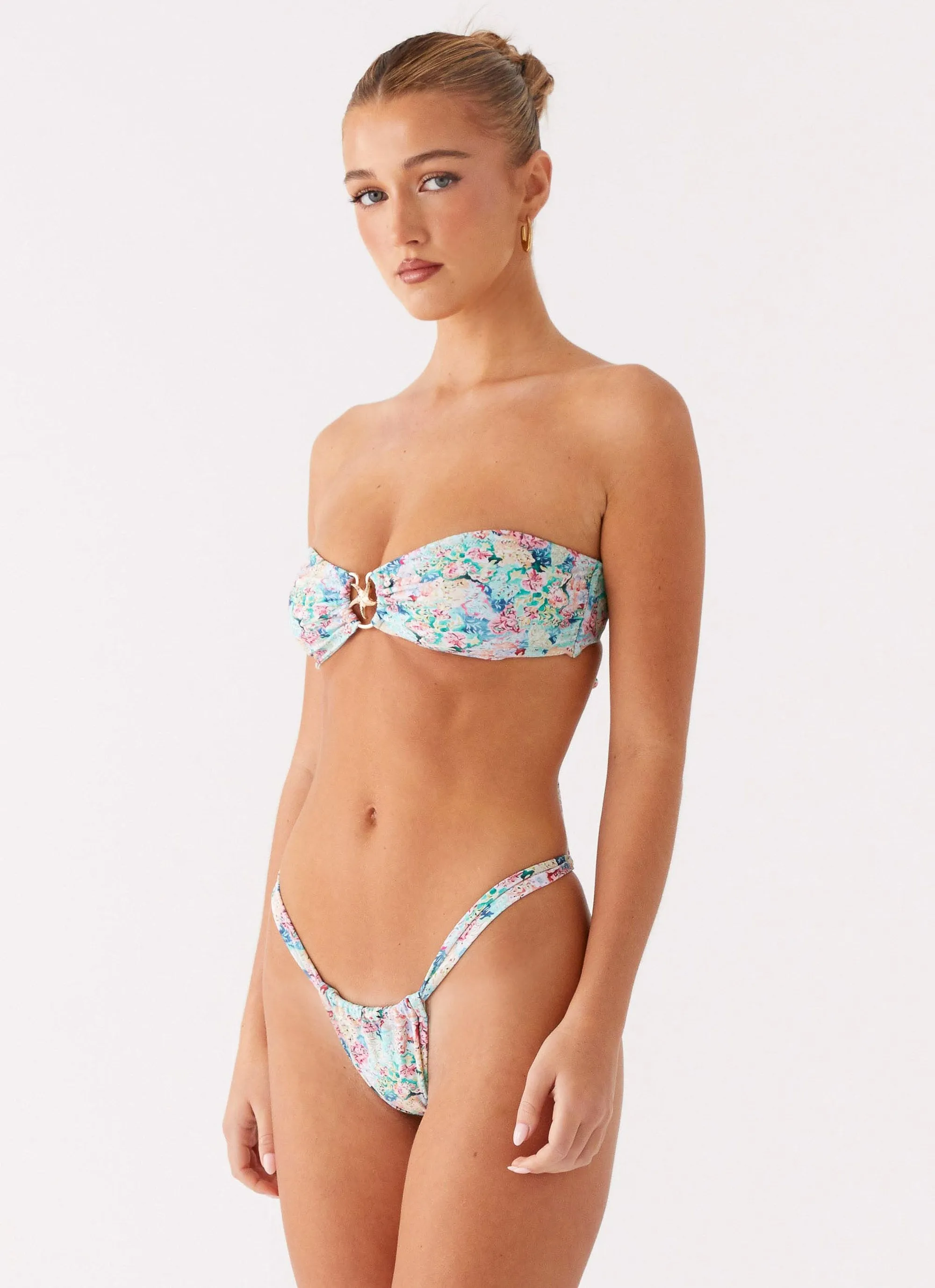 Airlie Scrunch Bikini Bottoms - Santorini Floral Beach Retreat Deep-Tint