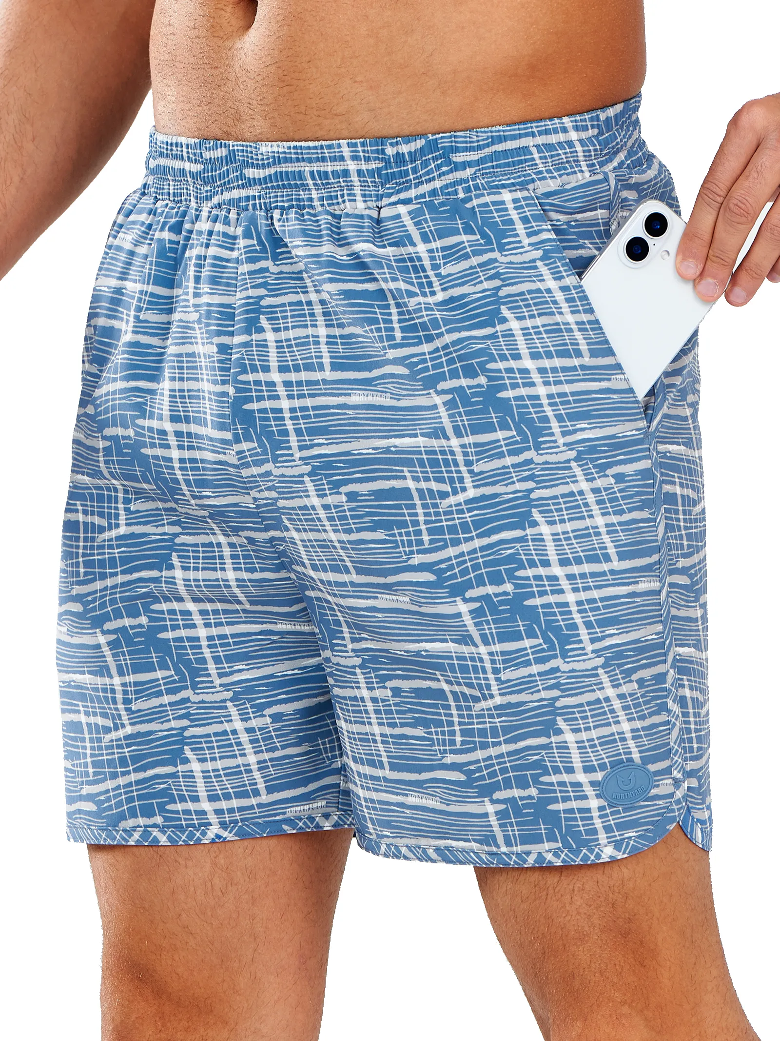 Men's Swim Trunks 5" Shorts with Mesh Liner Packable for Surfing Beach Basic Feel Machine-washable