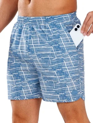 Men's Swim Trunks 5" Shorts with Mesh Liner Packable for Surfing Beach Basic Feel Machine-washable