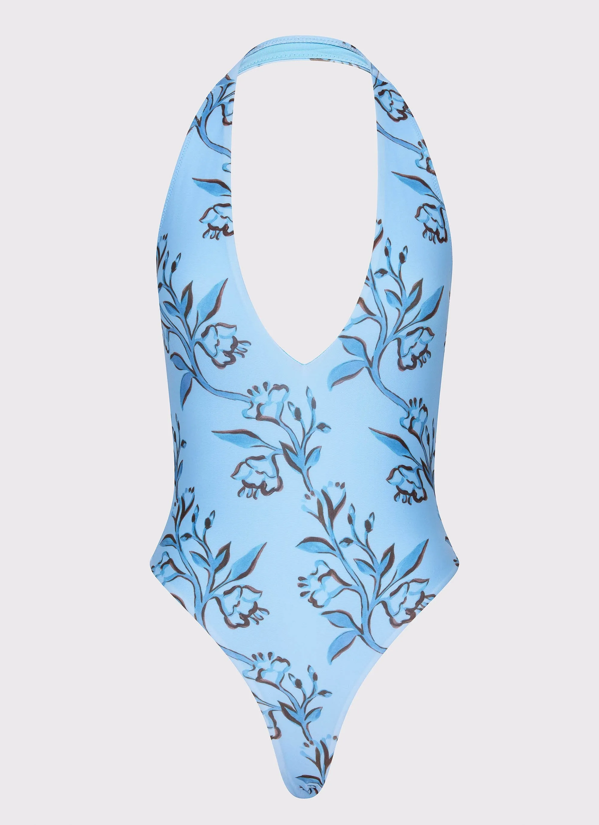 Delia One Piece Swimsuit - Blue Floral Print Smooth Edge Finishing Built In Cups