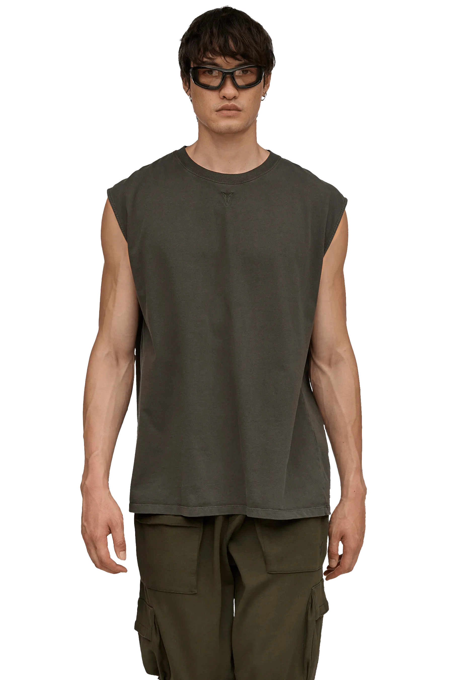 Non Clasp Straps ethical fashion Stretchy Fit SLEEVELESS T-SHIRT - Khaki
