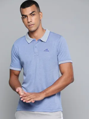 Alcis Men Blue Solid Polo Collar T-shirt Herringbone Texture