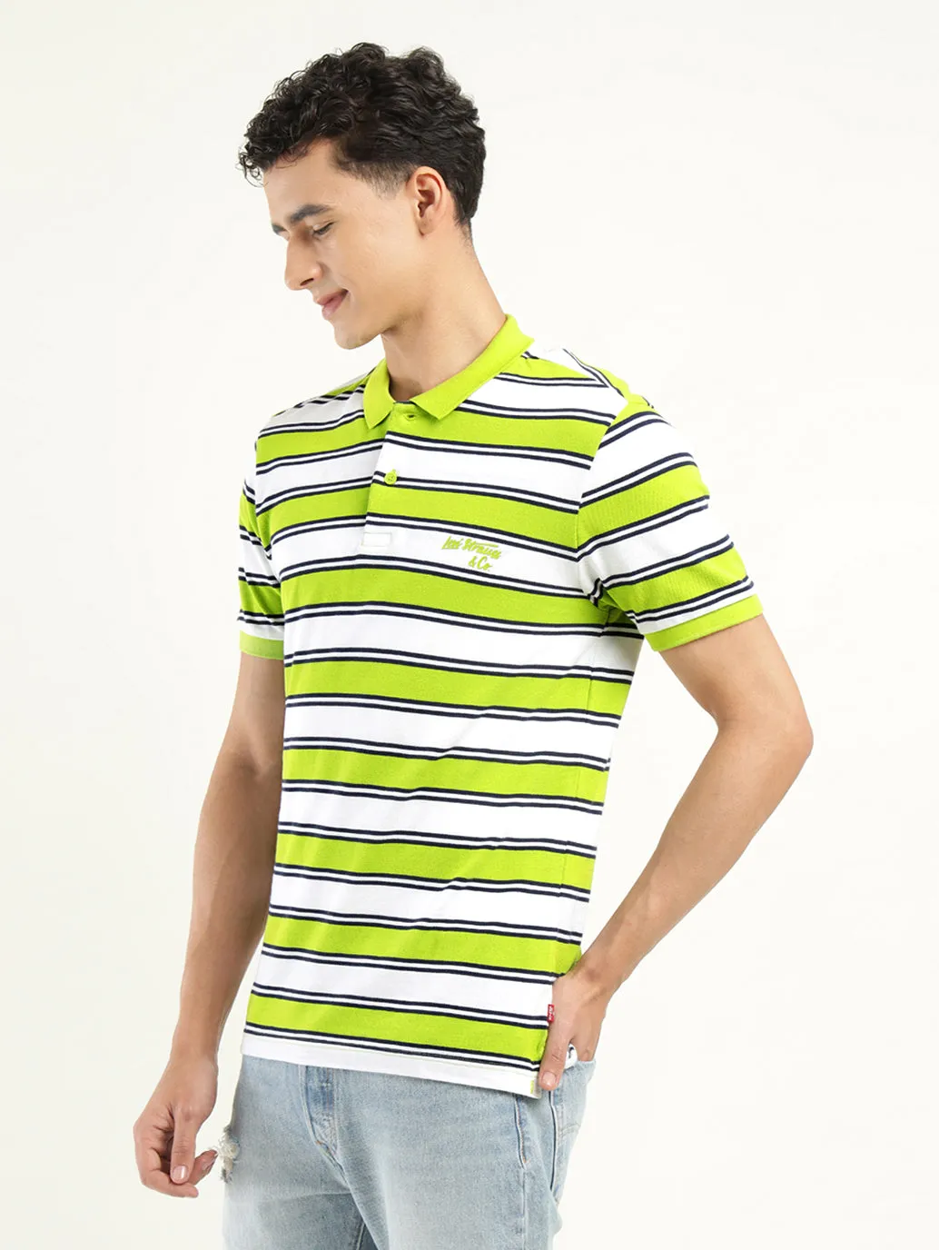Men's Striped Polo T-shirt Relaxed Collar