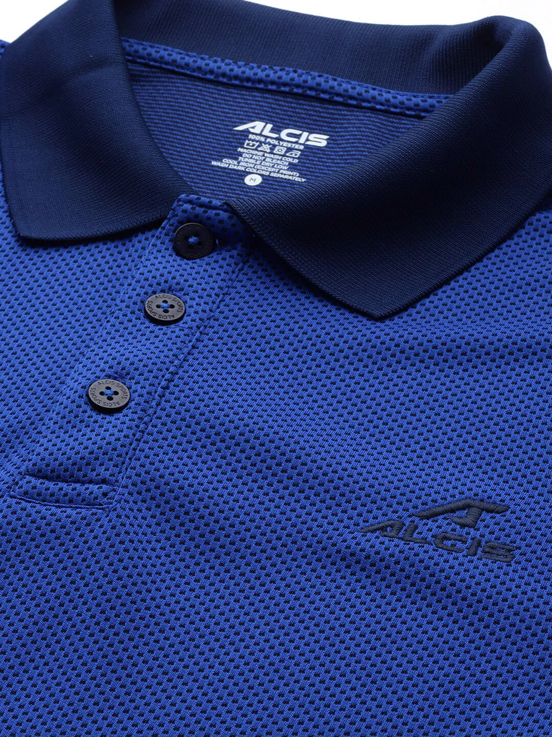 Alcis Men Blue Black Colourblocked Polo Collar Dry Tech Slim Fit Sports T-shirt Travel Staple Button Down Collar