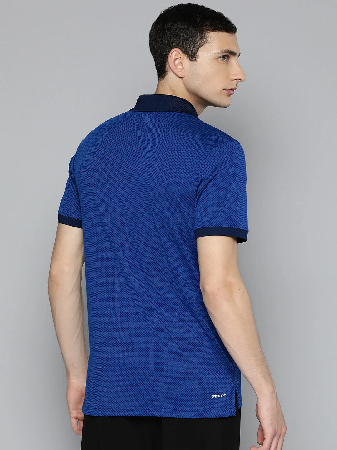 Workout Friendly Layered Collar Structure Alcis Men Blue Black Colourblocked Polo Collar Dry Tech Slim Fit Sports T-shirt