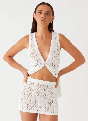 Capri Glow Knit Skirt - Cloud White Silky Layer Feminine Style