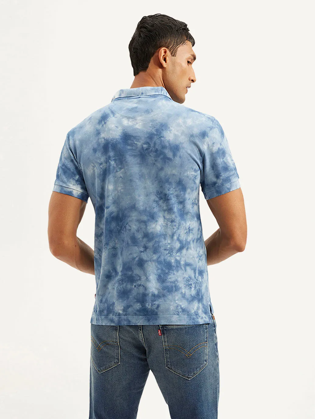 Relaxed Neckline Men's Abstract Dyed Slim Fit Polo T-shirt