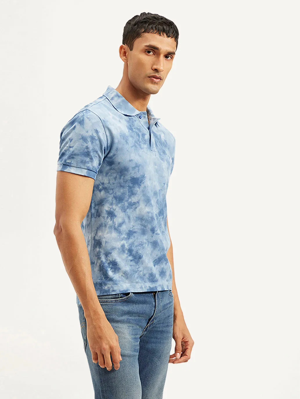 Colorfast Dye Process Men's Abstract Dyed Slim Fit Polo T-shirt