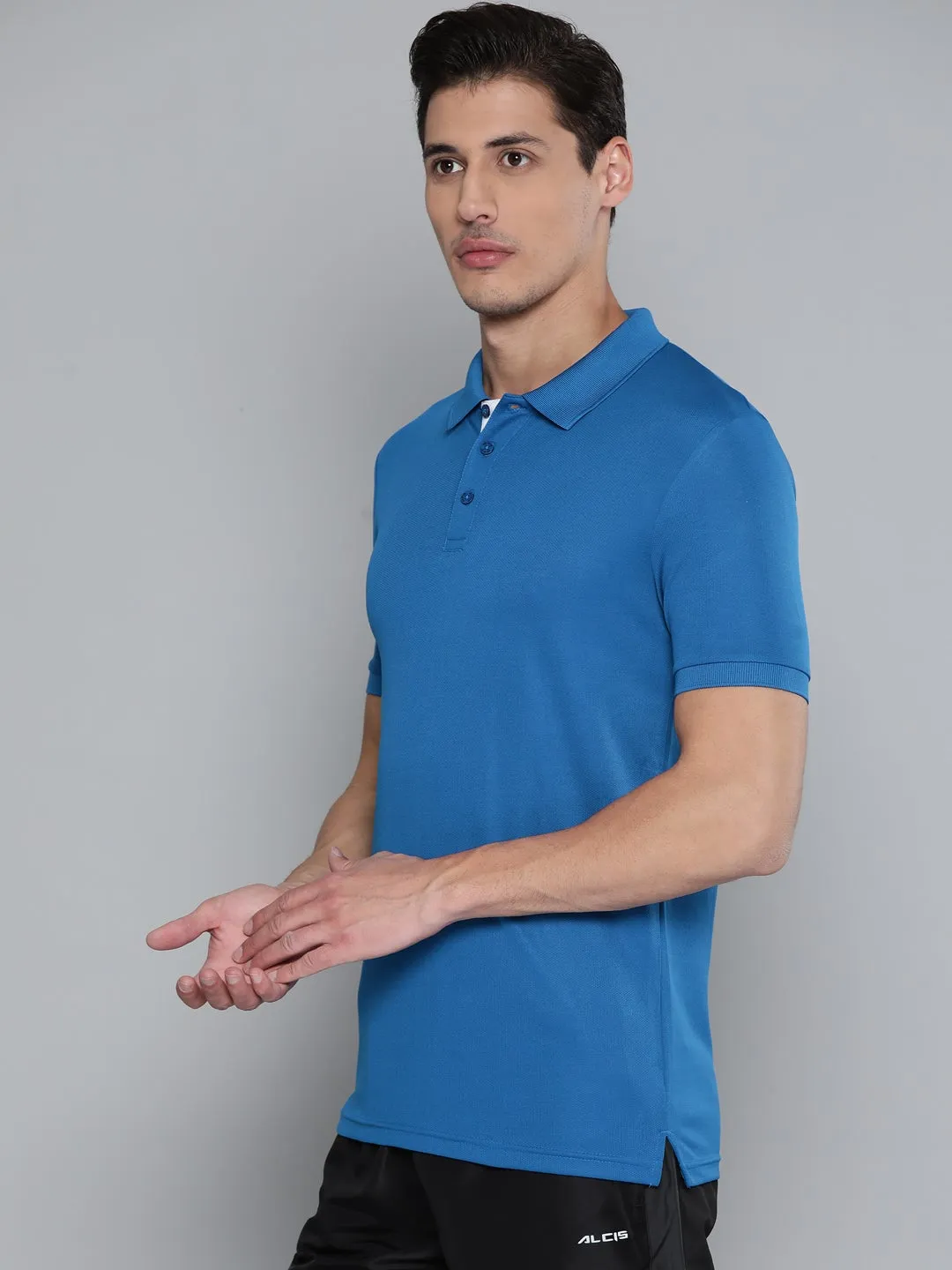 Alcis Men Solid Blue Polo Neck T Shirt Dress Up Or Down Travel Staple