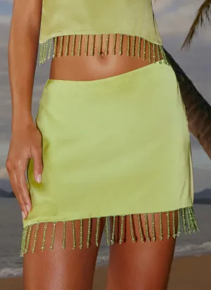 Bora Bora Beaded Mini Skirt - Lime Multipurpose Boho Tone