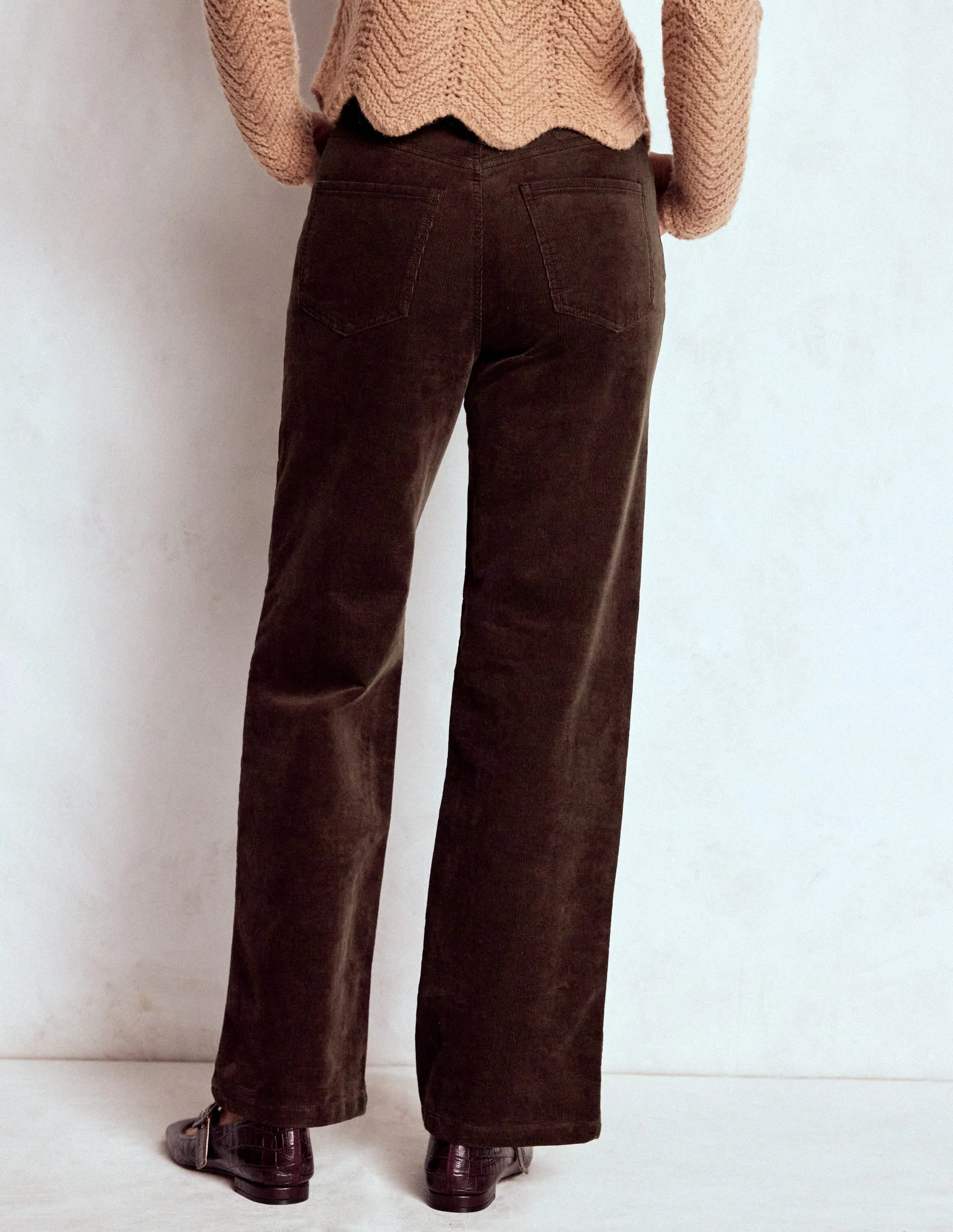 Loose High Quality Morning Stroll 5-Pocket Cord Column Jeans-Espresso
