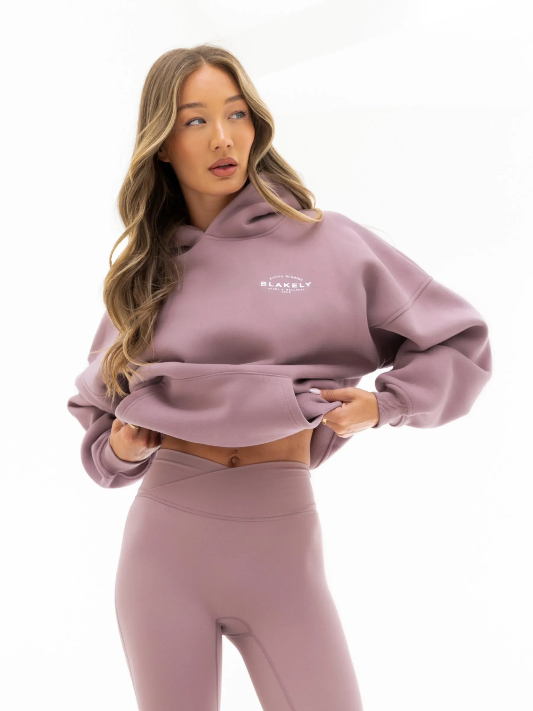 Convertible Closure Logo Detail Active Studios Oversized Hoodie - Dusty Pink