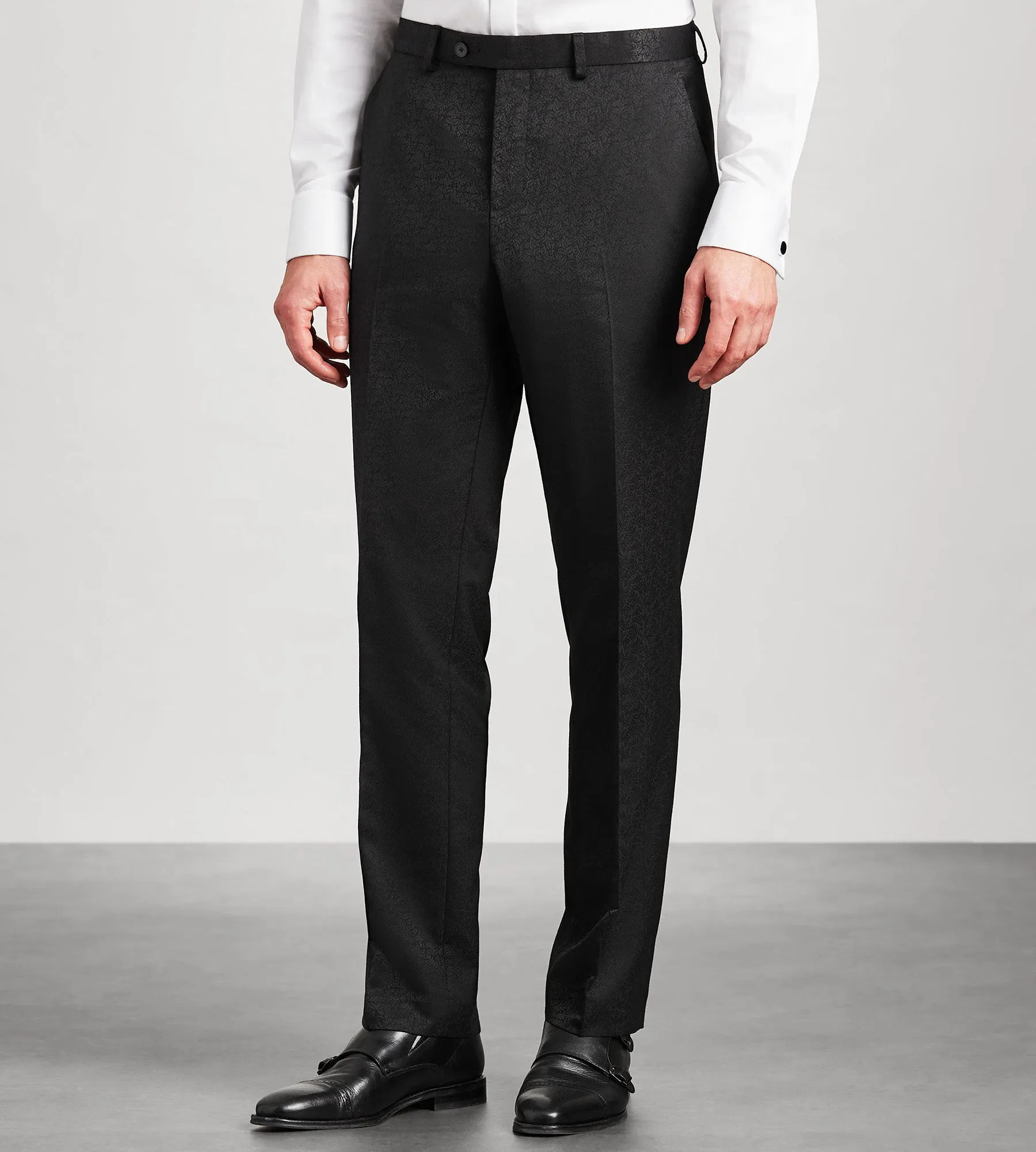 Urban Fit Elastic Cuff Modern Fit Black Jacquard Tuxedo Pants