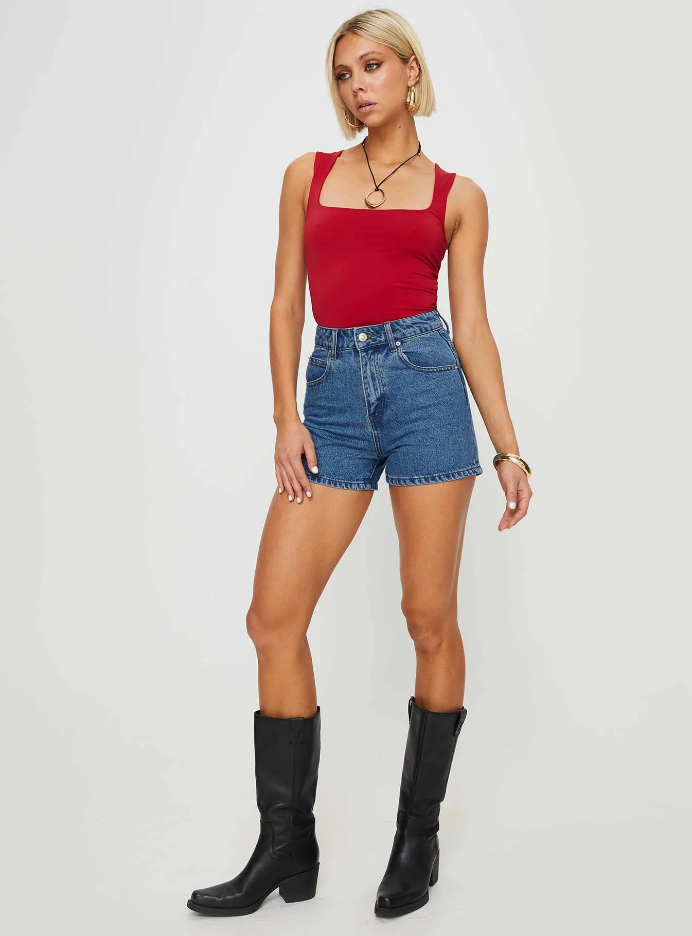 Tropicana Denim Shorts Mid Wash Petite HighDensityWeave