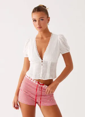 Devon Micro Shorts - Red Gingham Elegant Outline