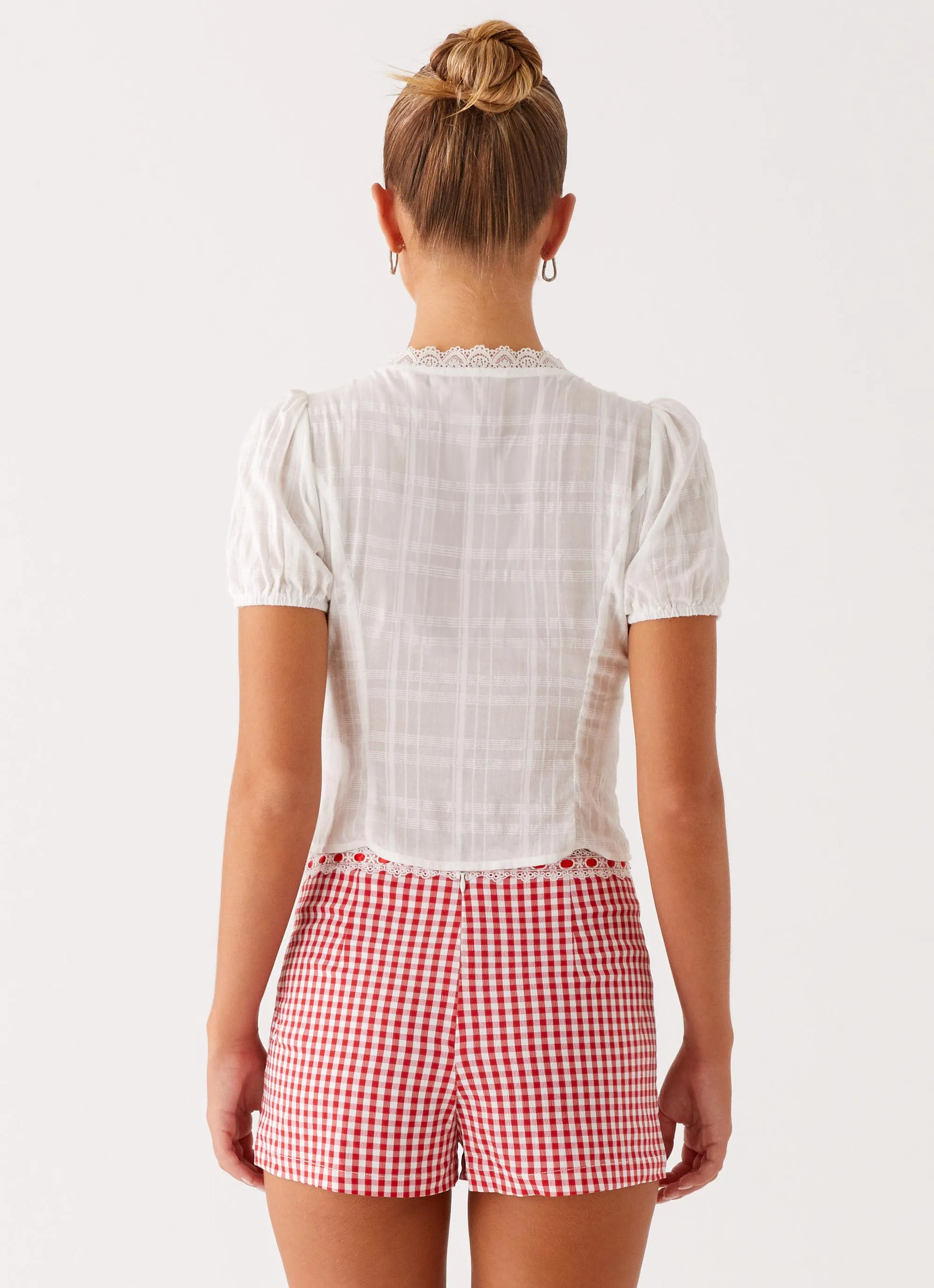 Gentle Drape Sophisticated Line Devon Micro Shorts - Red Gingham