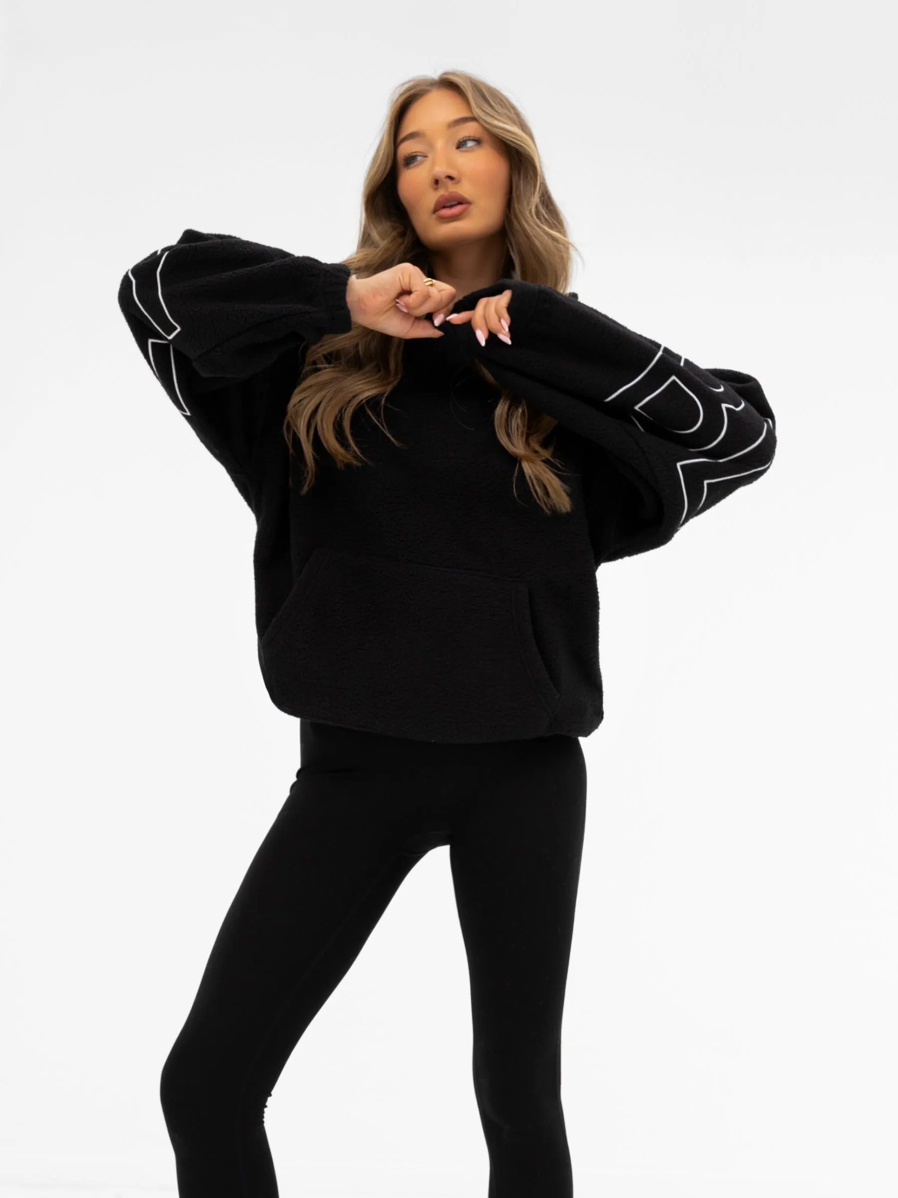 Camping wear bus ride Borg Isabel Oversized Hoodie - Black