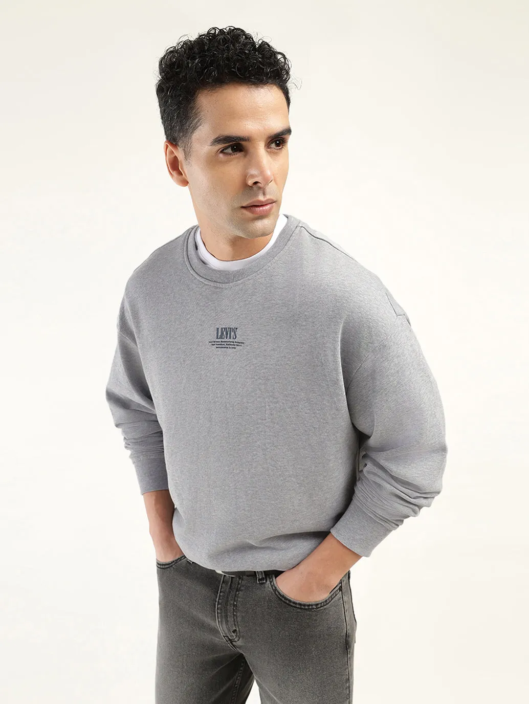College Outfit Men's Solid Grey Crew Neck Sweatshirt