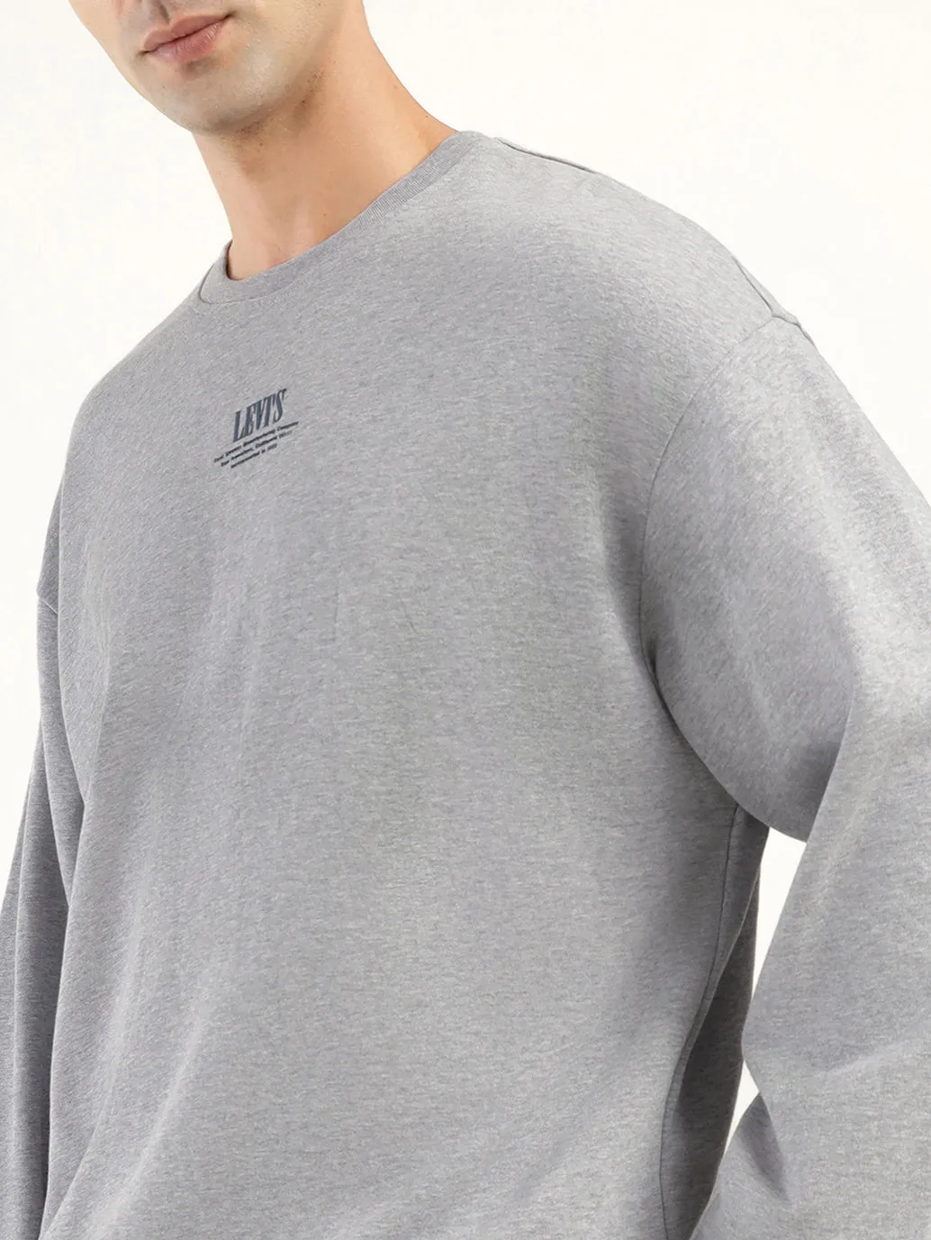 Men's Solid Grey Crew Neck Sweatshirt Seasonal Wear
