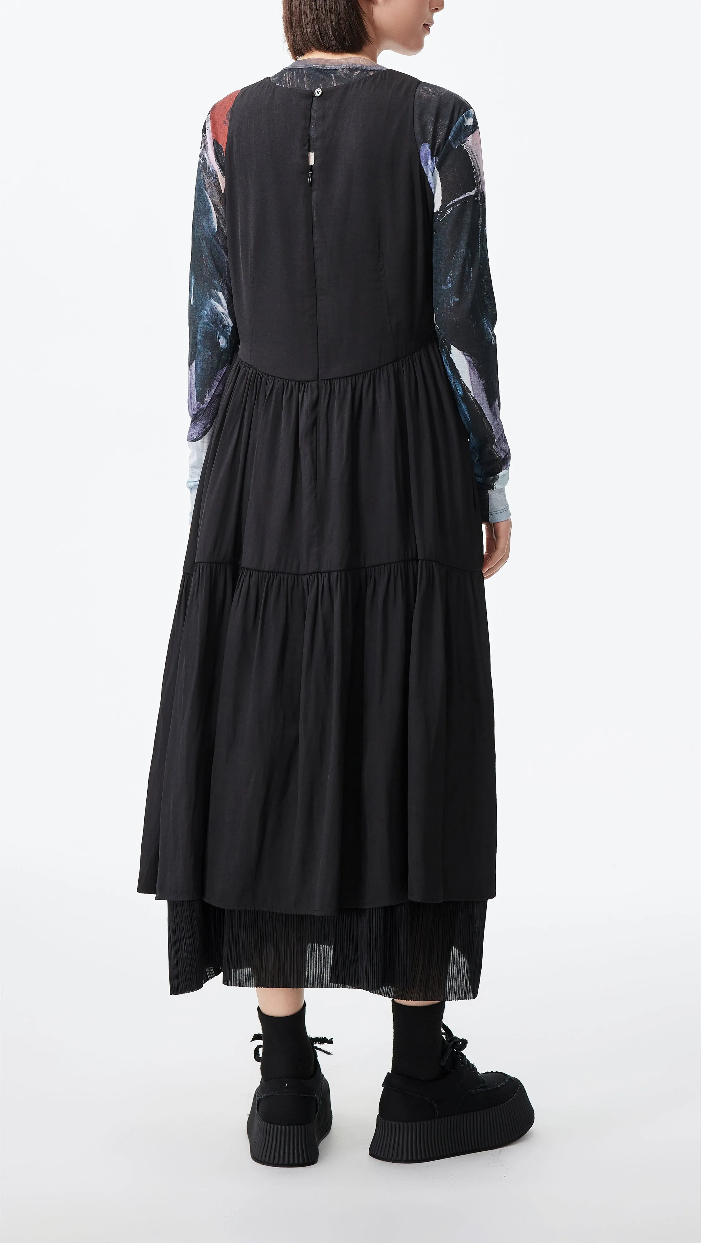 DoubleLayered Fabric Tiered Midi Dress