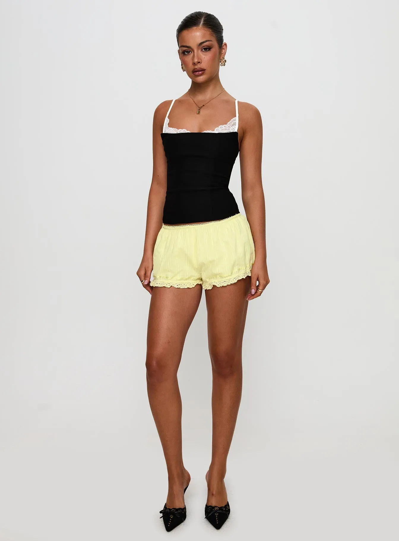 Smile Glow Kind Soul Rhubarb Lace Shorts Lemon Yellow