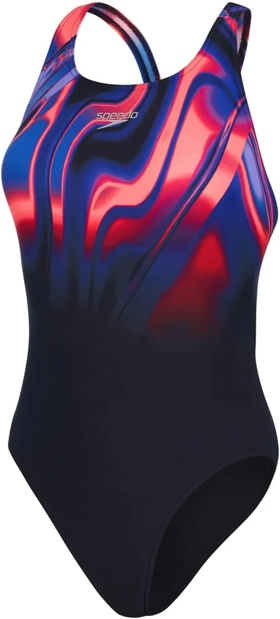 Anti Chafing Seamless Edges Reinforced Stress Points Speedo Placement Digital Powerback Womens Swimsuit - Black