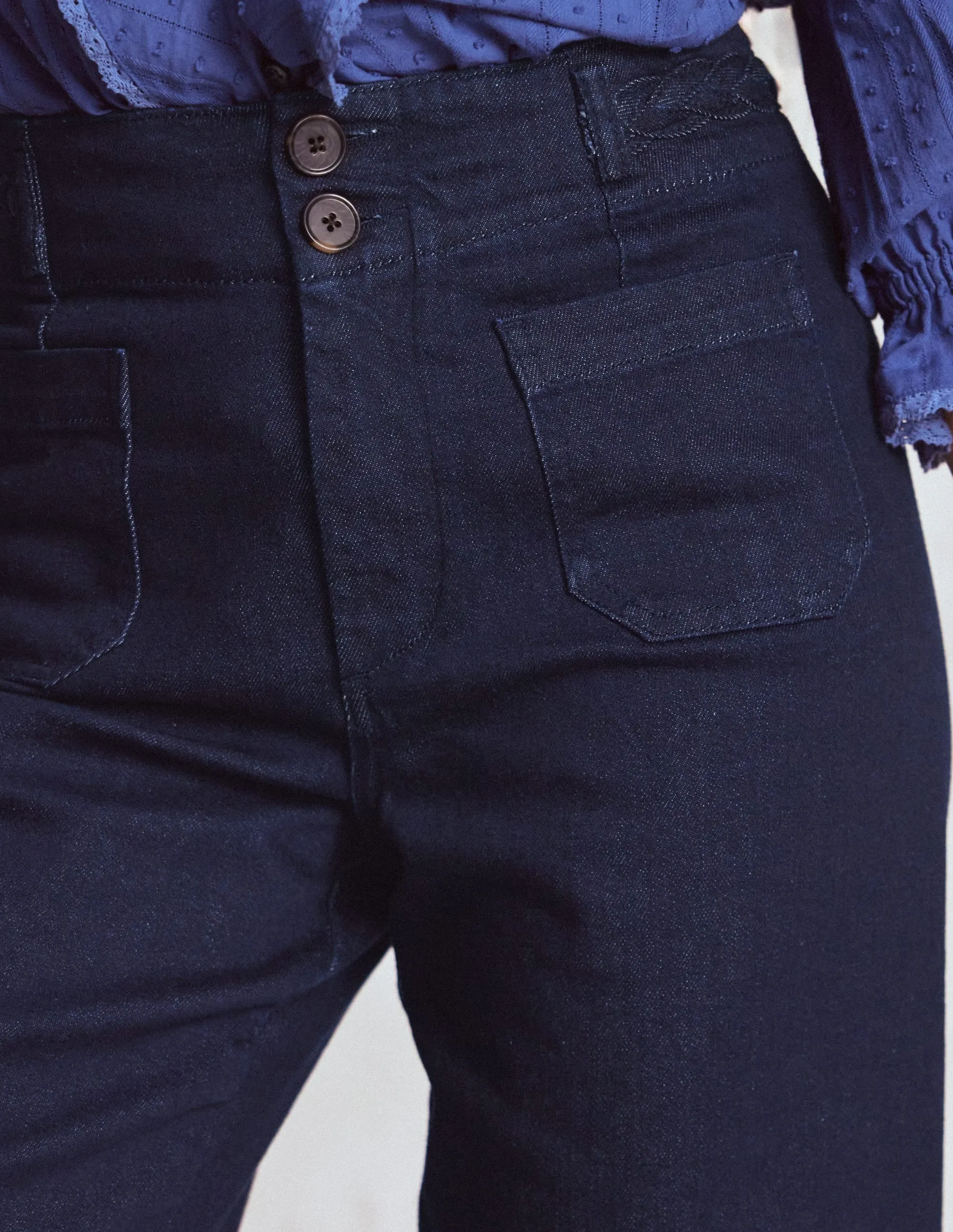 Beach Day Versatile Soft Primrose Patch Pocket Jeans-Indigo Braid