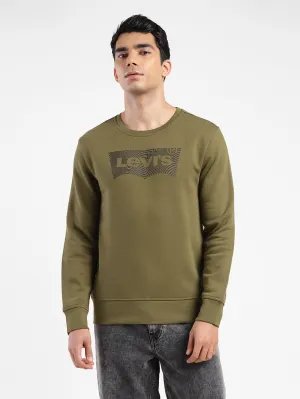 Men's Brand Logo Crew Neck Sweatshirt Green Soft Inner Lining athletic style