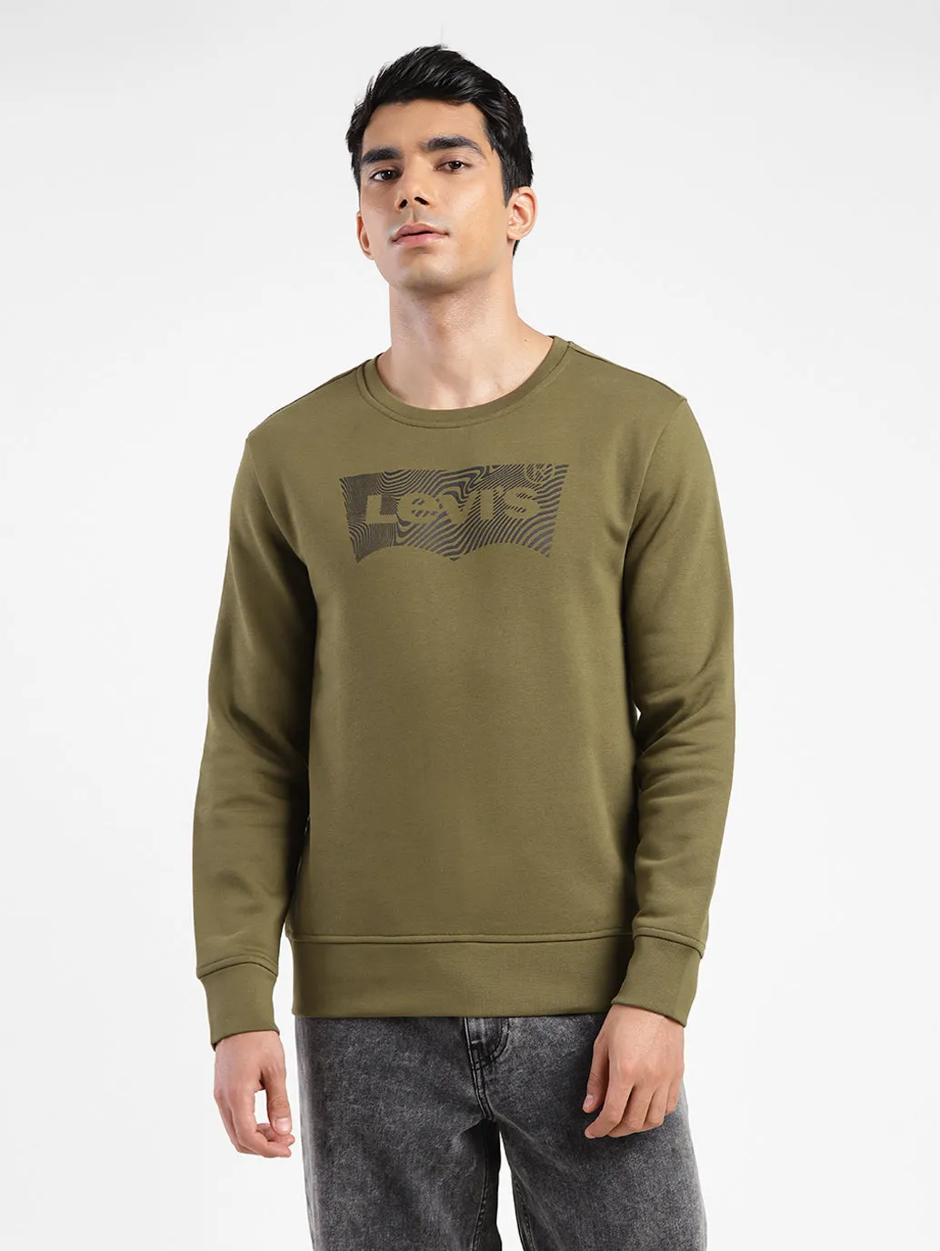 Men's Brand Logo Crew Neck Sweatshirt Green Feminine Style