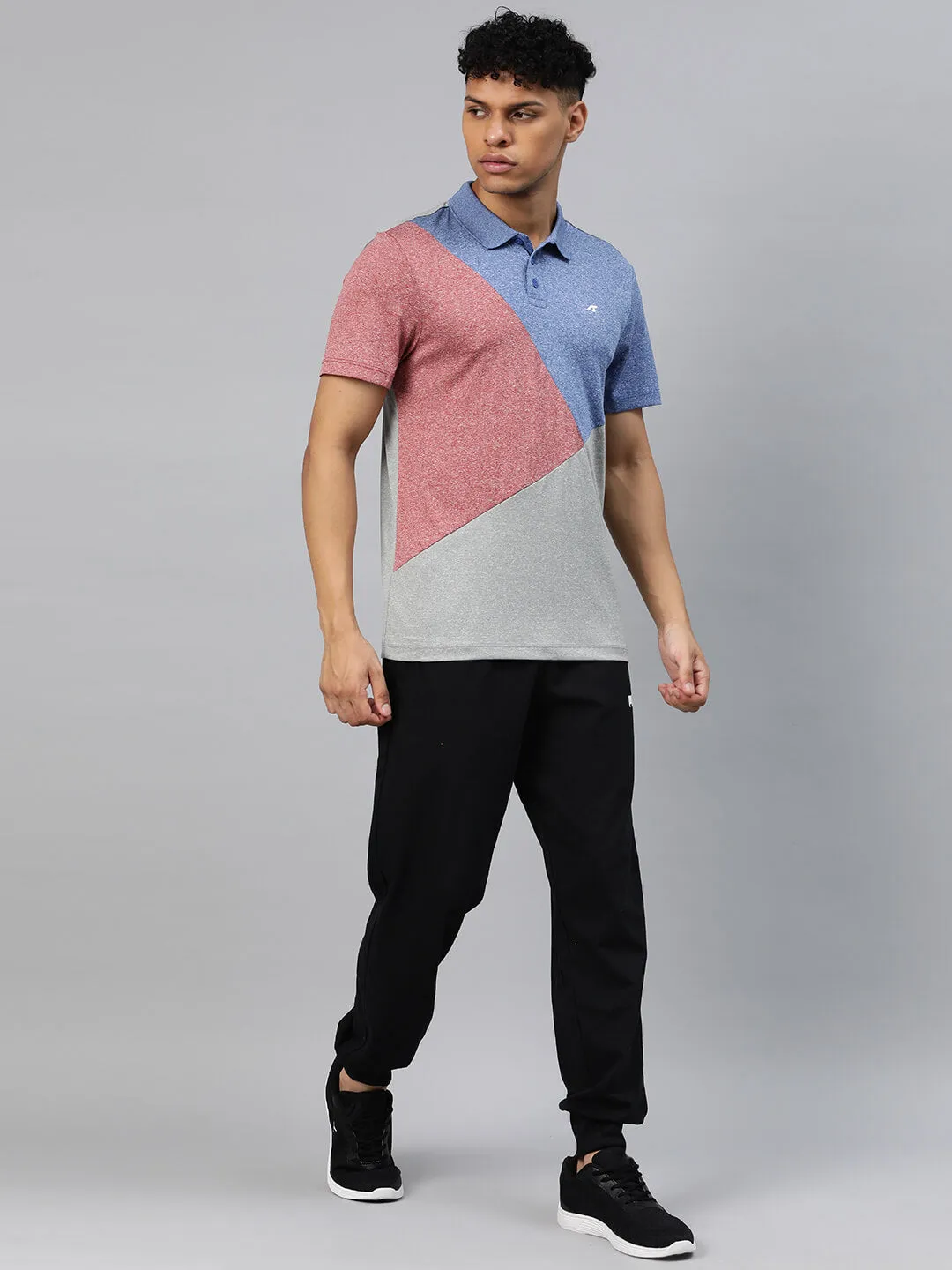 Stretch Fabric Construction Weekend Brunch Alcis Men Grey Pink Colourblocked Polo Collar Anti Static Slim Fit T-shirt